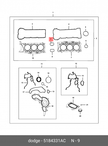 05184331AC CHRYSLER Прокладка впускного коллектора /нижние/ 3.6L WK 11- (оригинал)