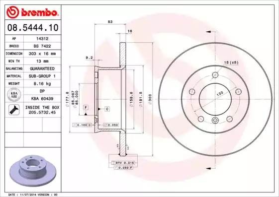 08544410 BREMBO ДИСК  ТОРМОЗНОЙ