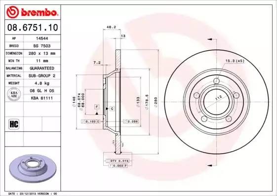 08675110 BREMBO Тормозной  диск
