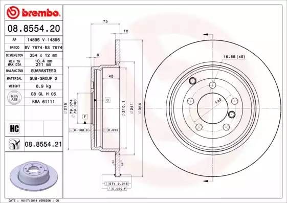 08855421 BREMBO Тормозной  диск
