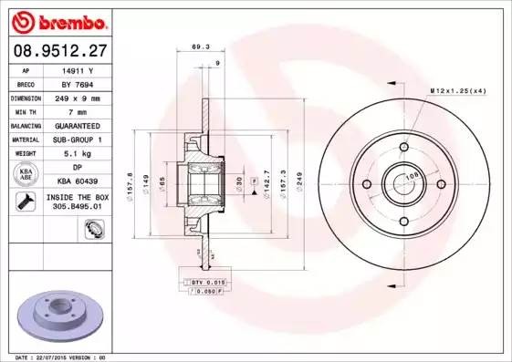 08951227 BREMBO Тормозной  диск
