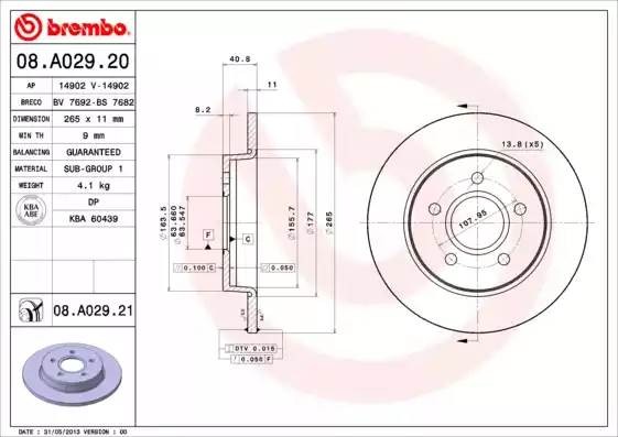 08A02921 BREMBO Тормозной  диск