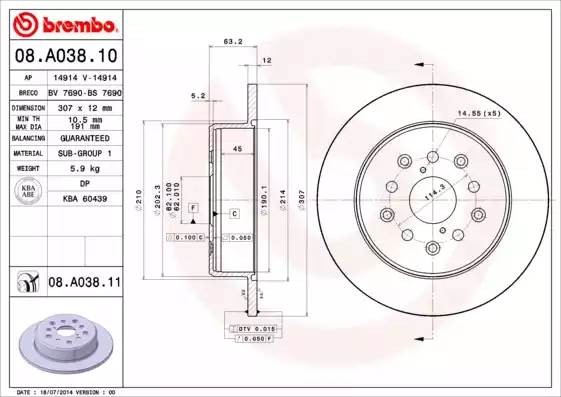 08A03811 BREMBO Тормозной  диск