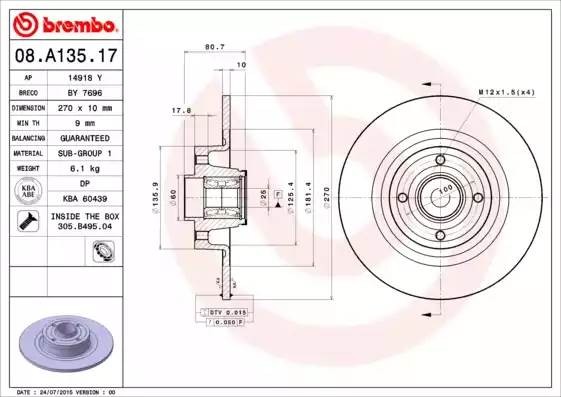 08A13517 BREMBO Тормозной  диск