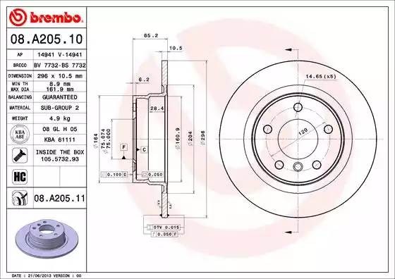 08A20511 BREMBO Тормозной  диск