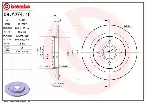 08A27410 BREMBO Тормозной  диск