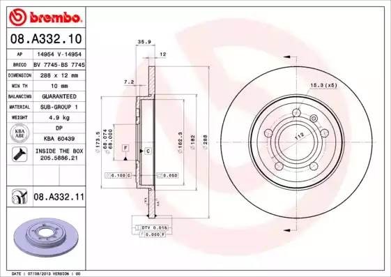 08A33211 BREMBO Тормозной  диск