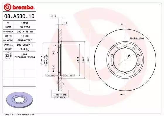 08A53010 BREMBO Тормозной  диск