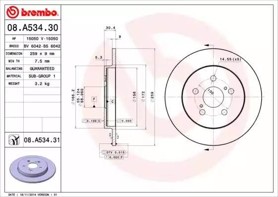 08A53431 BREMBO Тормозной  диск
