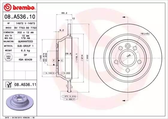 08A53611 BREMBO Тормозной  диск