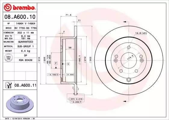 08A60011 BREMBO ТОРМОЗНОЙ  ДИСК