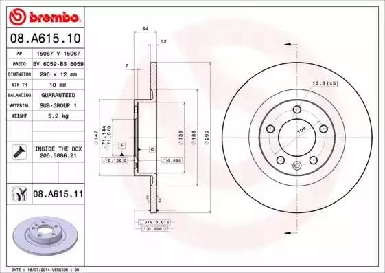 08A61511 BREMBO ДИСК ТОРМОЗНОЙ 