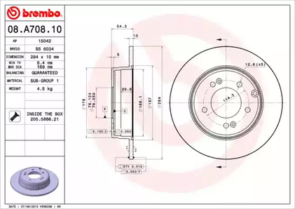 08A70811 BREMBO Тормозной  диск