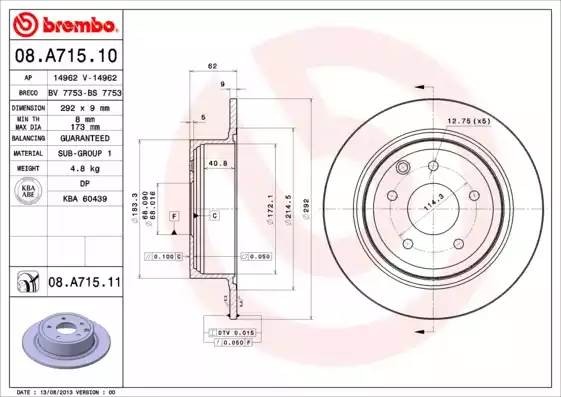 08A71511 BREMBO Тормозной  диск
