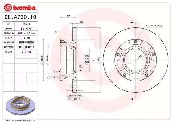 08A73010 BREMBO Диск тормозной зад FORD TRANSIT 06-