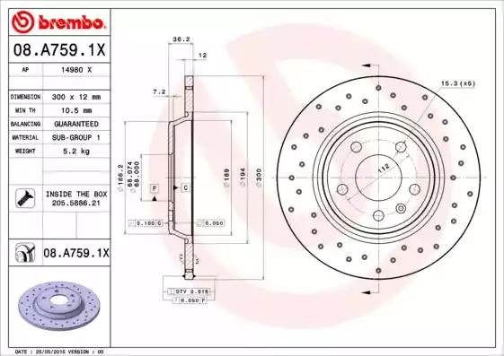 08A7591X BREMBO Тормозной  диск