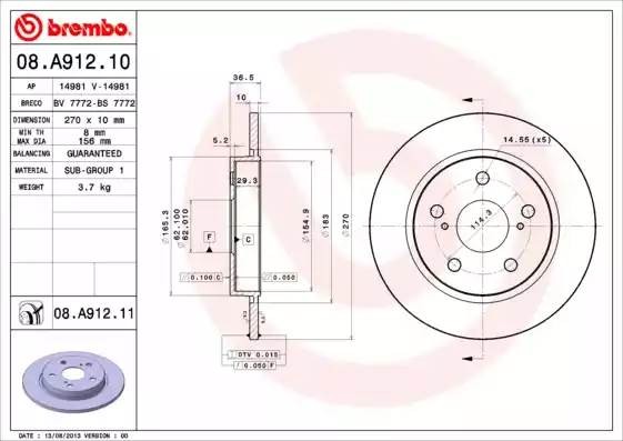 08A91211 BREMBO Тормозной  диск