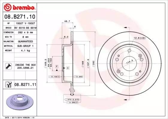08B27111 BREMBO ДИСК  ТОРМ.  ОКРАШ.  RE  HO  ACCORD  08-  МКПП