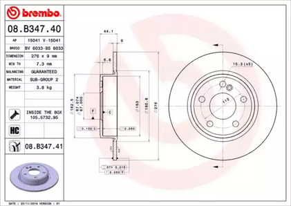 08B34741 BREMBO Тормозной  диск