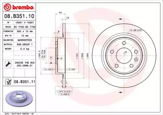 08B35111 BREMBO Тормозной  диск