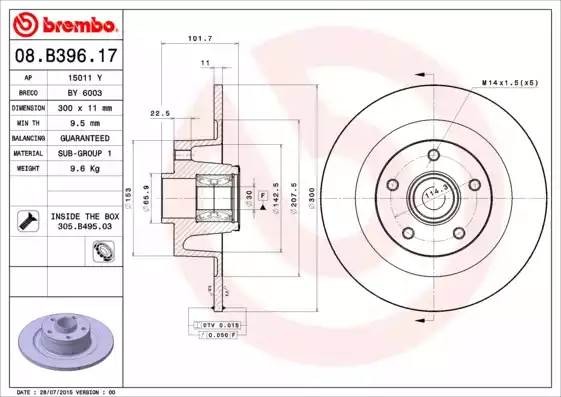 08B39617 BREMBO Тормозной  диск