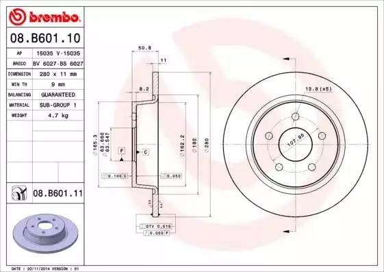 08B60111 BREMBO ДИСК  ТОРМОЗНОЙ
