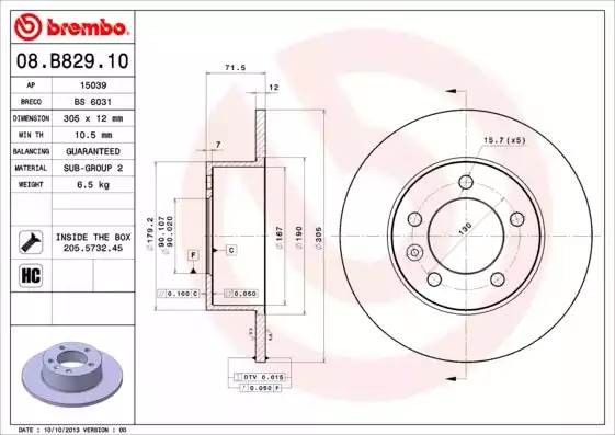 08B82910 BREMBO ДИСК  ТОРМОЗНОЙ  RE  REN  MA  III,  OP  MO  B,  NI  NV  400