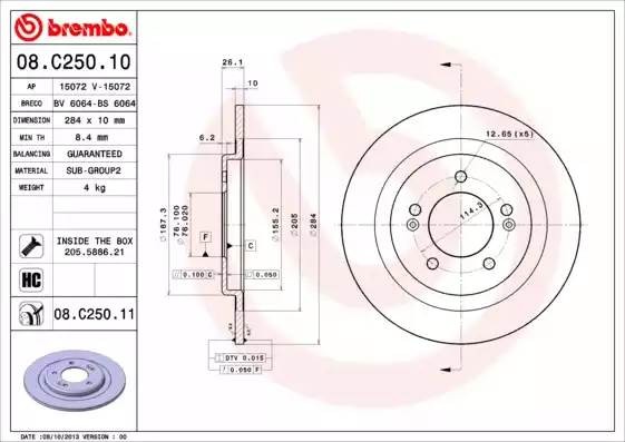 08C25011 BREMBO диск тормозной задний