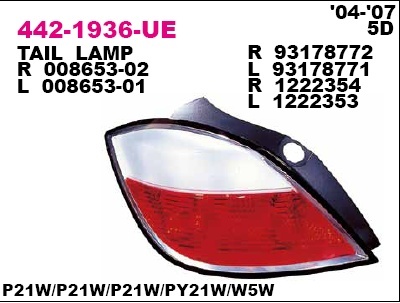 4421936LUE DEPO Фонарь задний OPEL ASTRA 04-07 LH 5D