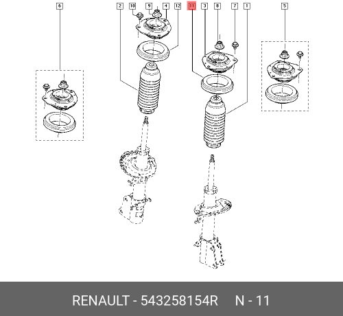 543258154R RENAULT ПОДШИПНИК ОПОРНЫЙ ПОДВЕСКИ ПЕР(ПЛАС,МЕТ)