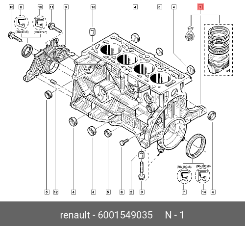 6001549035 RENAULT Блок цилиндров ДВС