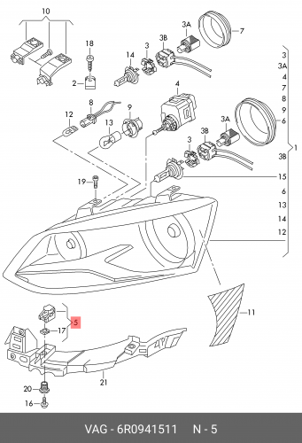 6R0941511 VAG КРЕПЛЕНИЕ ФАРЫ X4