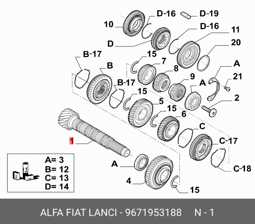 9671953188 FIAT / ALFA / LANCIA Вал вторичный КПП (15х74)