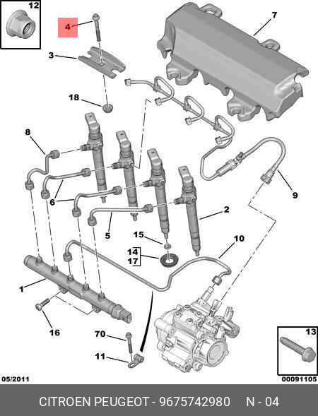 9675742980 PEUGEOT / CITROEN Болт форсунки BOXER/JUMPER/DUCATO III EURO 5