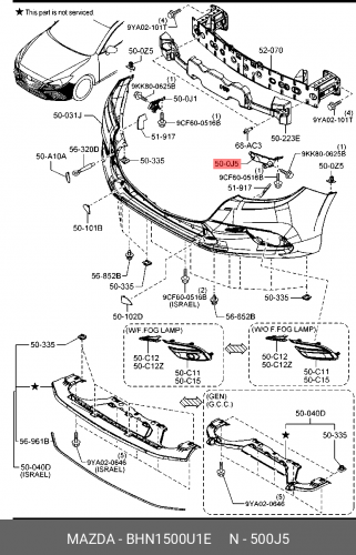 BHN1500U1E MAZDA Кронштейн бампера переднего левый