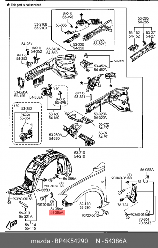 BP4K54290 MAZDA Кронштейн крыла переднего левый