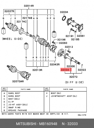 MB160948 MITSUBISHI Пыльник подшипника правой полуоси